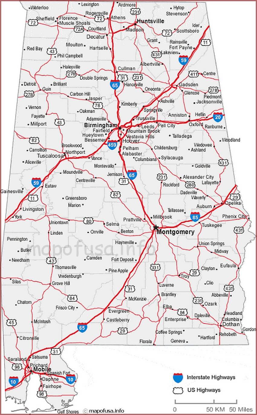 Map of Alabama US States