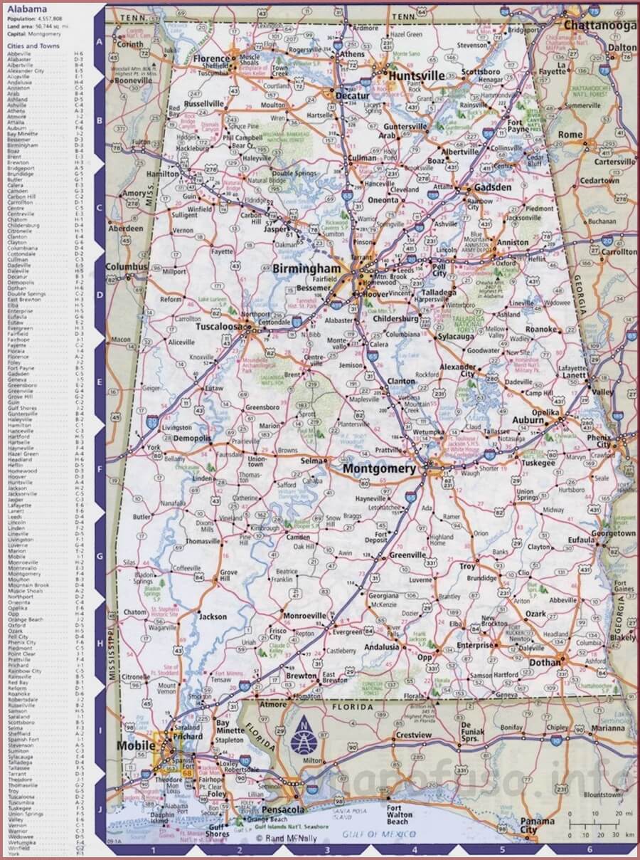 US States Map of Alabama